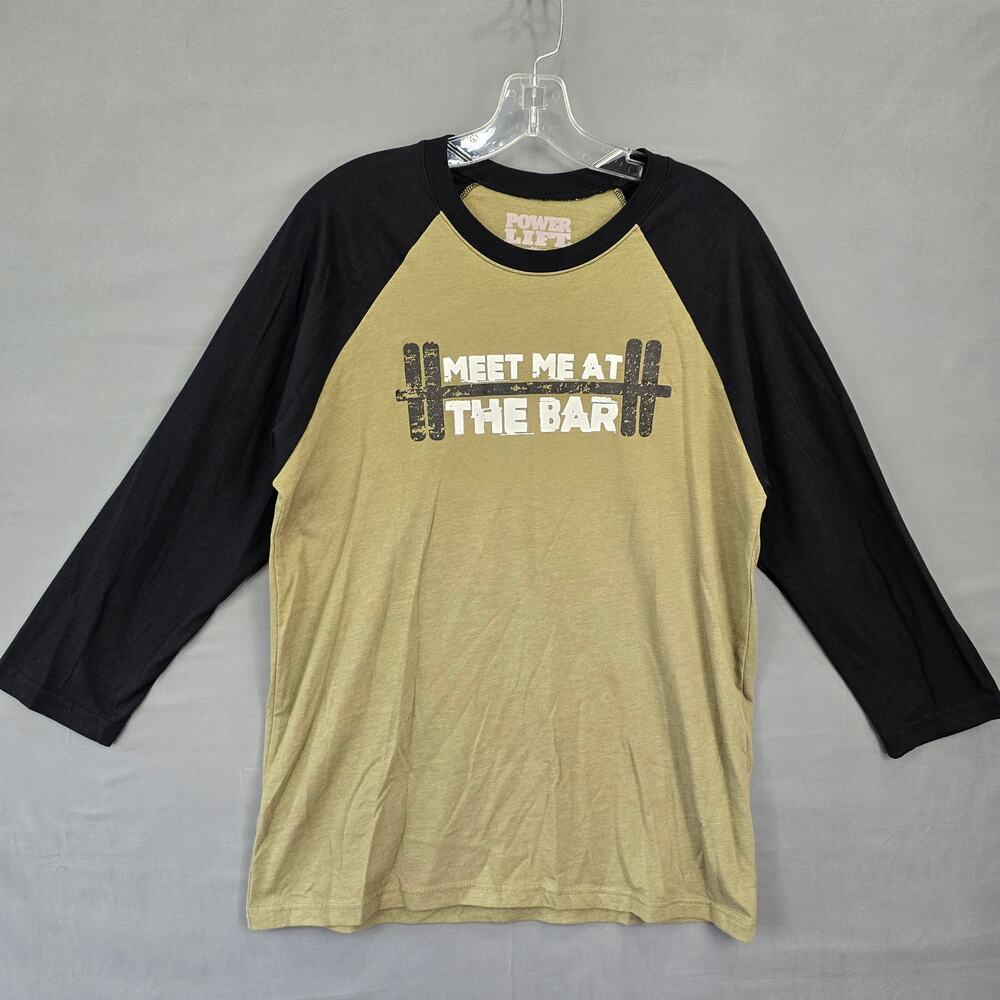 Power Lift Olive Green Tee Size L Meet Me At The Bar Women Shirt 3/4 Sleeves Top
